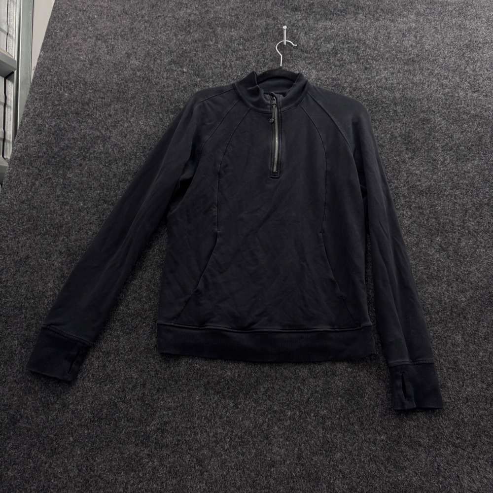 Lululemon Scuba Half Zip Pullover Black Cotton Fleece Sweatshirt Thumbholes